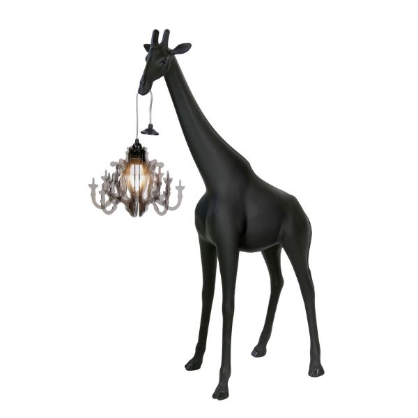 Qeeboo giraffa XS Black vista diagonale su sfondo bianco