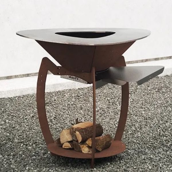 Augusto Barbecue Modularte in Cor-Ten con piano laterale inox in ambiente outdoor