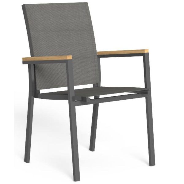 Poltrona da pranzo Timber Talenti in alluminio e textilene Silver/Black su sfondo bianco