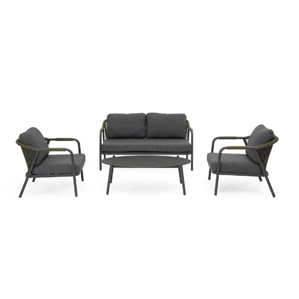 Bizzotto set living Miravet Antracite con corde verdi