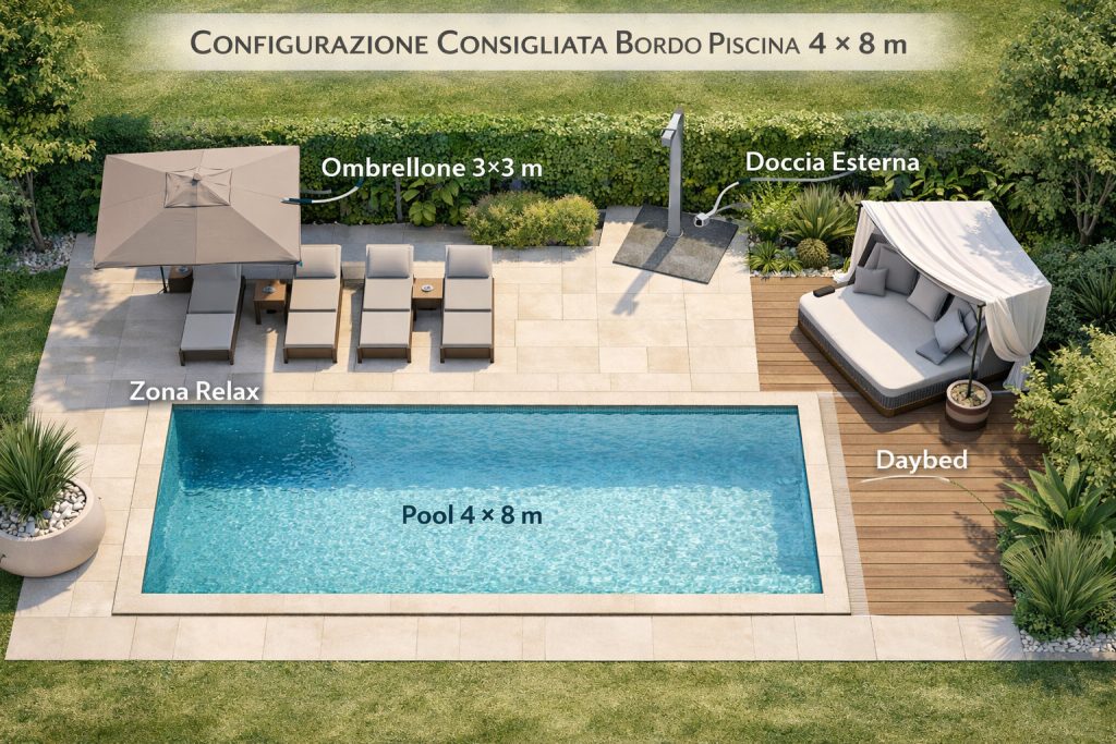 Arredare bordo piscina esempio